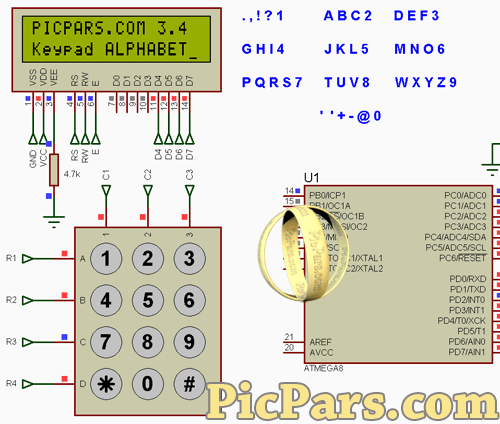 پروژه تایپ حروف و اعداد با کیبورد 3.4 به زبان سی با avr